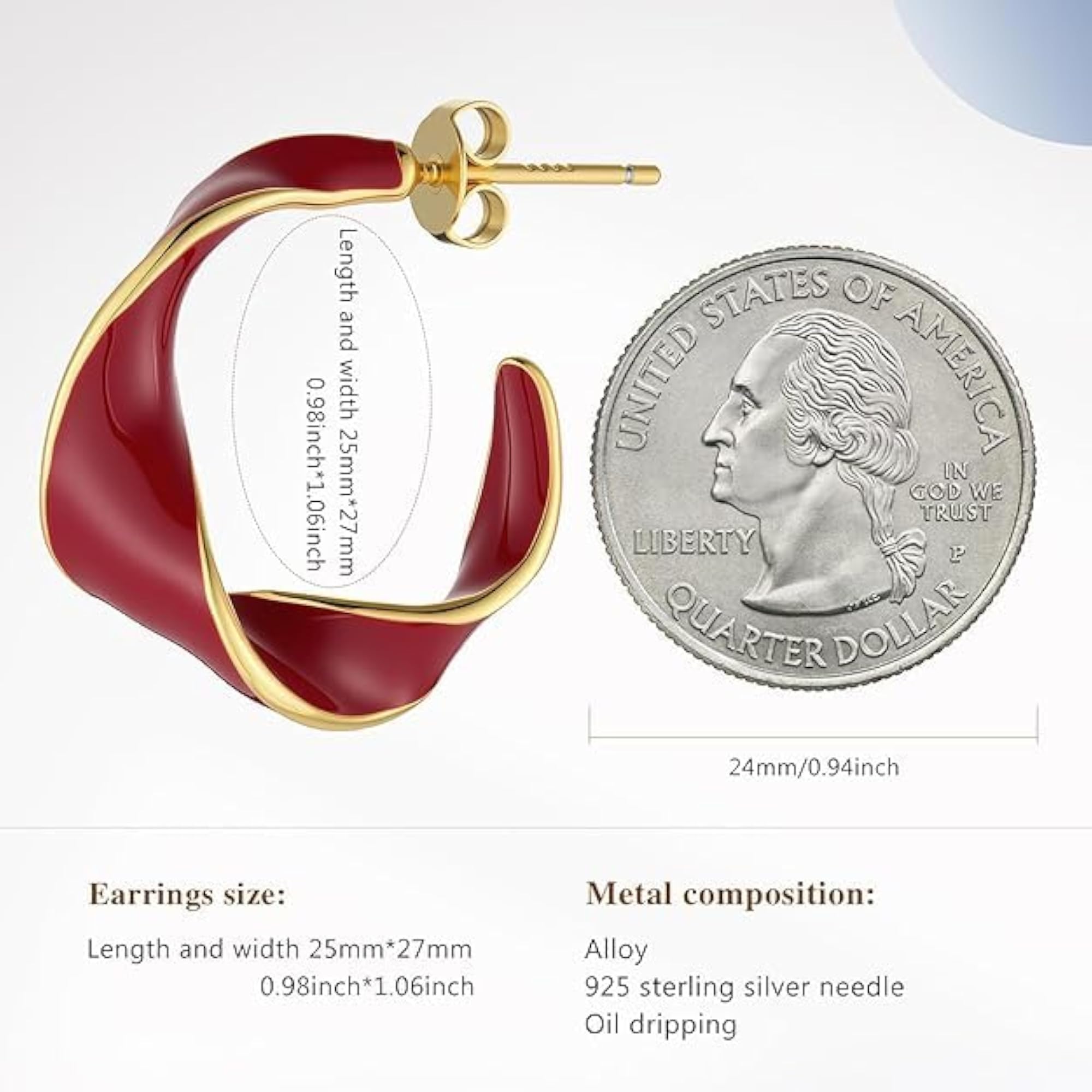 Women's Wave Minimalist Gold Stud Hoop Earrings, Statement Style